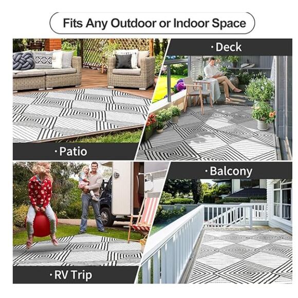 Waterproof Outdoor Rug 5x8ft, Foldable Reversible Plastic Straw Mat - Picture 4 of 6